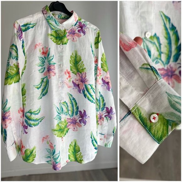 Tommy Bahama Floral Linen Long Sleeve Button Down Shirt Large EUC - Picture 1 of 4